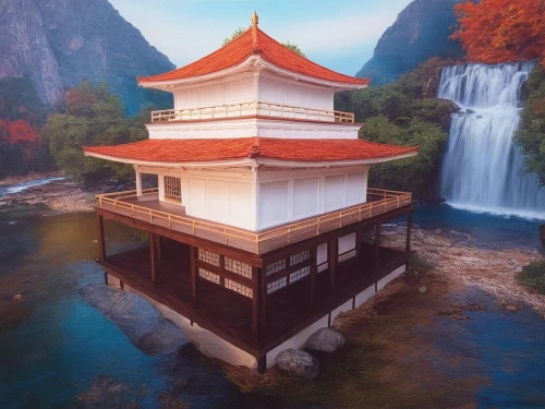 asian architecture,buddhist temple,stone pagoda,the golden pavilion,thai temple,golden pavilion,teahouse,shambhala,hall of supreme harmony,japan landscape,wudang,hanging temple,wishing well,drum tower,teahouses,buddhist temple complex thailand,water palace,yunnan,japanese shrine,vietnam,Illustration,Paper based,Paper Based 04