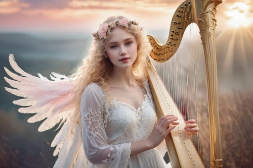 angel playing the harp,celtic harp,harp player,vintage angel,harp with flowers,faery,harp strings,harp,harpist,faerie,angel wings,angel wing,angelicus,anjo,angel girl,ancient harp,angel,winged heart,angelnote,ellinor,Illustration,Abstract Fantasy,Abstract Fantasy 01