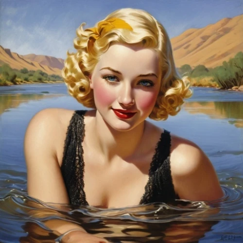 the blonde in the river,retro pin up girl,pin-up girl,pin up girl,girl on the river,whitmore,retro pin up girls,currin,pin ups,pin-up model,pin-up girls,tretchikoff,pin up girls,marylyn monroe - female,radebaugh,marylin monroe,marilyn monroe,merilyn monroe,watercolor pin up,female swimmer