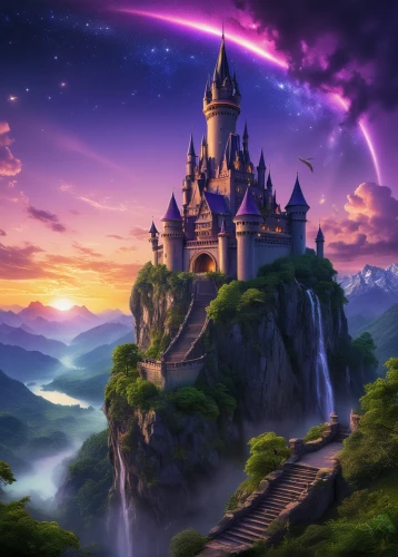 fairy tale castle,fairytale castle,fantasy landscape,fantasy picture,fantasy world,fairyland,fairytale,fairy world,fantasyland,fairy tale,purple landscape,neverland,wonderlands,cartoon video game background,dreamlands,3d fantasy,fantasy city,disney castle,dream world,fantasy art,Photography,General,Realistic