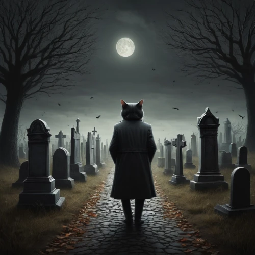 halloween illustration,halloween background,mourners,halloween wallpaper,mourner,mouring,interment,graveyard,graveyards,halloween cat,graveside,burial ground,reinterment,stray cat,burials,obituaries,oscura,red riding hood,cemetry,disinterment,Illustration,Realistic Fantasy,Realistic Fantasy 17