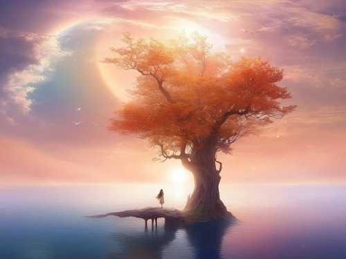 lone tree,isolated tree,magic tree,lonetree,fantasy picture,tree of life,colorful tree of life,fantasy landscape,dreamscapes,dreamscape,arbre,the japanese tree,dream world,dreamland,autumn tree,quietude,photo manipulation,wonderlands,fairy world,photomanipulation,Illustration,Realistic Fantasy,Realistic Fantasy 01