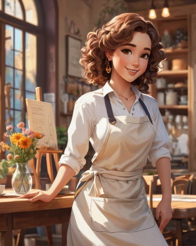 girl in the kitchen,waitress,maidservant,confectioner,bakery,chocolatier,vintage kitchen,foodmaker,milkmaid,cucina,trattorias,housewife,barista,girl with bread-and-butter,hostess,belle,confectioners,pastry chef,pinafore,workingcook,Unique,Design,Character Design