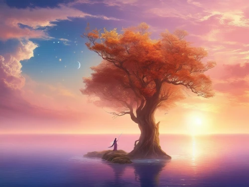 lone tree,isolated tree,magic tree,fantasy picture,colorful tree of life,landscape background,fantasy landscape,lonetree,purple landscape,nature background,arbre,the japanese tree,watercolor tree,lilac tree,dreamscapes,tree of life,dreamscape,an island far away landscape,tranquility,autumn tree,Illustration,Realistic Fantasy,Realistic Fantasy 01