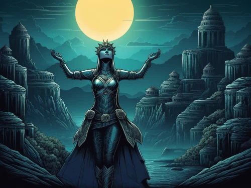 hecate,dakini,kaliyuga,blue enchantress,mahadev,nephthys,mahadeva,inanna,dhyana,lord shiva,shivaratri,priestess,inara,nyarlathotep,varuna,ardhanarishvara,shiva,sithara,kalima,sekhmet,Illustration,Realistic Fantasy,Realistic Fantasy 25