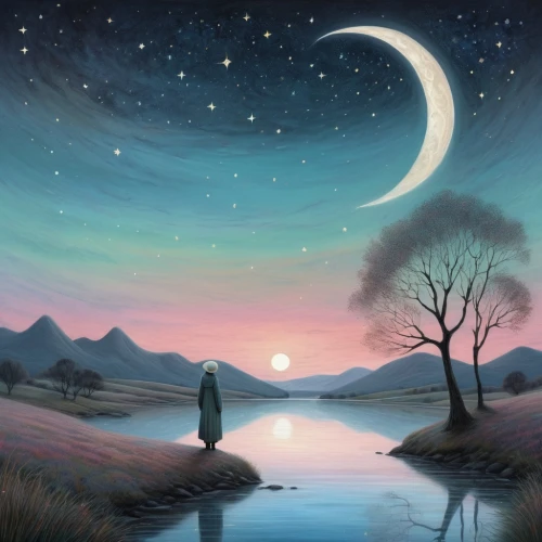 dreamtime,fantasy picture,dreamscapes,moon and star background,dreamscape,moon and star,moonlit night,landscape background,markarian,moonlighted,moonbeams,skywatchers,dream art,hanging moon,fantasy landscape,world digital painting,dreamland,moonlighters,crescent moon,fantasy art,Art,Artistic Painting,Artistic Painting 49