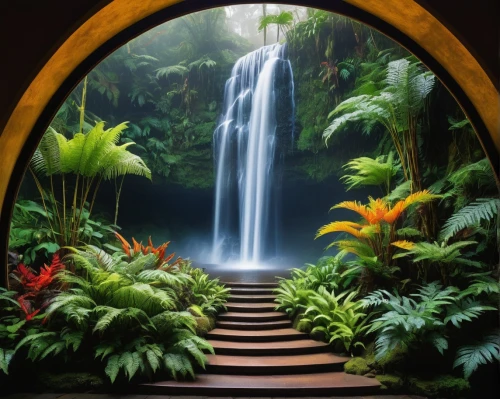 green waterfall,tropical forest,rain forest,waterfall,philodendrons,nature wallpaper,rainforest,tropical jungle,tropical house,water fall,garden of eden,rainforests,brown waterfall,waterfalls,biodome,rivendell,waterval,nature background,gondwanaland,water falls,Art,Classical Oil Painting,Classical Oil Painting 10