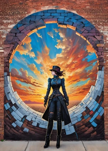 transistor,wall of bricks,korra,brick background,street artist,brickwall,muralist,yellow brick wall,domino,steampunk,public art,alita,xmen,zatanna,wall art,brick wall background,street artists,steel door,sheriff - clark country nevada,graffiti art,Illustration,Vector,Vector 07