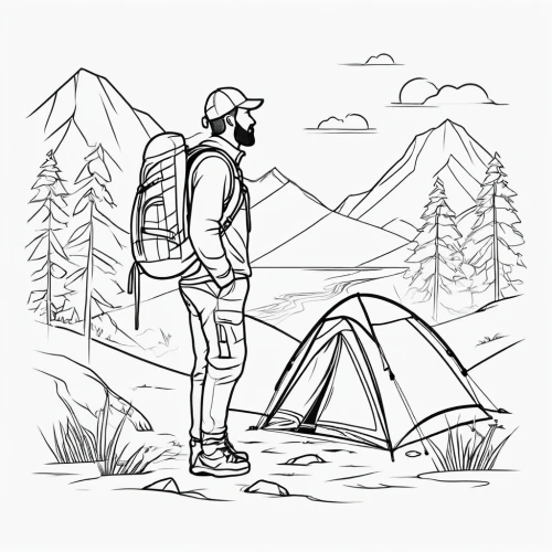 hiker,backpacking,coloring page,venturer,summer line art,hikers,camping gear,perleberg,coloring pages,adventurist,bivouacking,backpacker,outdoorsmen,outdoorsman,digital nomads,mountain paraglider,alpinists,mountaineer,camping equipment,camping,Illustration,Black and White,Black and White 04