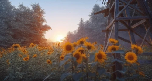 enb,cryengine,sse,sunflowers,winter morning,fairbanks,the first frost,morning frost,sunflower field,autumn morning,sunbursts,yakutia,finnish forest,flower in sunset,spring morning,methow,dawnstar,alpine meadows,finnish lapland,sun flowers,Illustration,Paper based,Paper Based 04