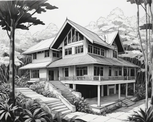 house drawing,rumah,kampung,bungalows,wooden house,tropical house,javanese traditional house,forest house,wooden houses,old home,cottage,houses clipart,sketchup,chalet,fordlandia,house painting,house in the forest,penciling,guesthouse,guesthouses,Illustration,Black and White,Black and White 12