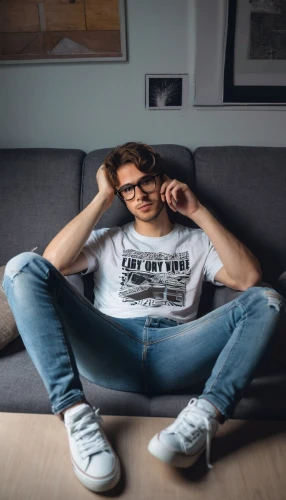 isolated t-shirt,cyprien,frankmusik,bernhoft,rewi,geek,on the couch,nerdy,erlend,neistat,couch,tshirt,heinzmann,t shirt,laidback,jeans background,nerd,istomin,ripped jeans,michiel,Photography,Fashion Photography,Fashion Photography 14