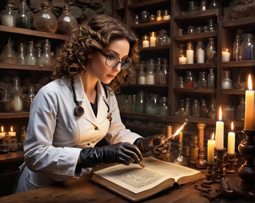 apothecary,candlemaker,librarian,chemist,female doctor,apothecaries,perfumer,miniaturist,bibliographer,librarians,conservator,perfumery,pharmacist,headmistress,druggists,researcher,laboratories,laboratory,laboratorium,genealogists,Illustration,Black and White,Black and White 03