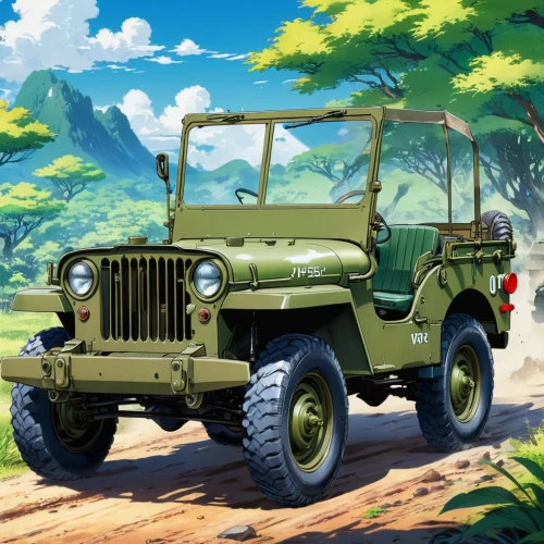 willys jeep,willys jeep mb,jeep,military jeep,safari,overland,yellow jeep,willys,landcruiser,uaz,jltv,hmmwv,yj,defender,lrdg,off-road vehicle,humvee,landrover,off road vehicle,landy,Illustration,Japanese style,Japanese Style 03