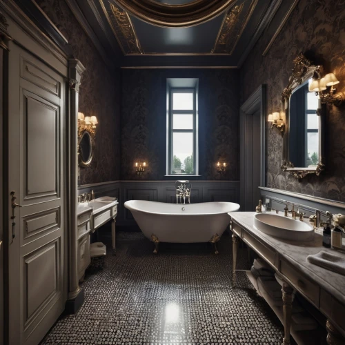 bath room,luxury bathroom,bagno,ornate room,bathroom,vanities,ensuite,brassware,toilette,chambre,bathtub,washbasin,barrooms,bath,washroom,gothic style,victorian room,washlet,banyo,hamam,Photography,General,Realistic