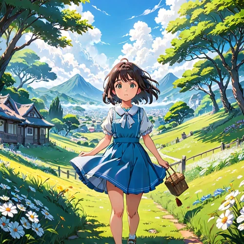 japanese sakura background,springtime background,spring background,country dress,sakura background,tsukiko,megumi,suzumiya,ghibli,ushio,kumiko,walking in a spring,yamada's rice fields,yanmei,studio ghibli,euphonious,farm background,maekawa,hikari,tsugumi,Anime,Anime,Traditional