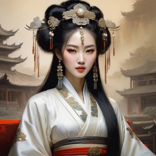 geisha girl,oriental princess,geisha,oriental girl,daiyu,oiran,sanxia,concubine,geiko,oriental,arhats,hanfu,jianyin,yunxia,jinling,qianfei,inner mongolian beauty,diaochan,asian woman,wangmo,Illustration,Realistic Fantasy,Realistic Fantasy 16