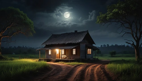 lonely house,little house,house silhouette,home landscape,small house,house in the forest,wooden house,small cabin,wooden hut,cottage,world digital painting,witch's house,houses clipart,night scene,moonlit night,witch house,haunted house,summer cottage,creepy house,dreamhouse,Photography,General,Realistic