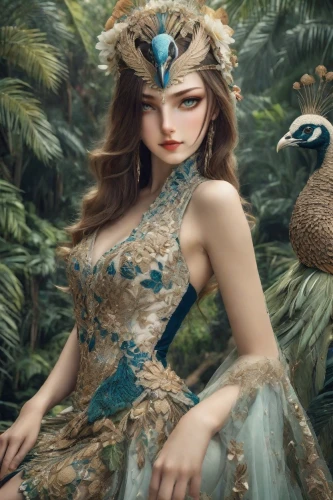 fairy peacock,margairaz,faery,inara,fantasy picture,margaery,faerie,fantasy art,pfau,peacock,faune,fantasy animal,fantasy portrait,frigga,fantasy woman,fairy queen,enchantress,3d fantasy,the enchantress,woodland animals,Photography,Realistic