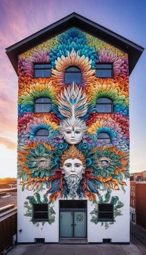 muralism,muralist,colorful facade,facade painting,muralists,public art,streetart,painted block wall,chevrier,aarhus,ladyland,amager,wall paint,sun king,peacock,wall painting,painted wall,artthielseattle,sagmeister,diablada,Illustration,Retro,Retro 24