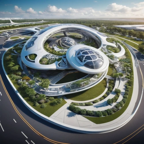 futuristic architecture,futuristic art museum,futuristic landscape,aerotropolis,arcology,superhighways,sky space concept,ringworld,spaceport,megaprojects,ordos,solar cell base,spaceports,odomes,smart city,millenium falcon,gyroscopic,cupertino,megaproject,highway roundabout,Conceptual Art,Sci-Fi,Sci-Fi 03