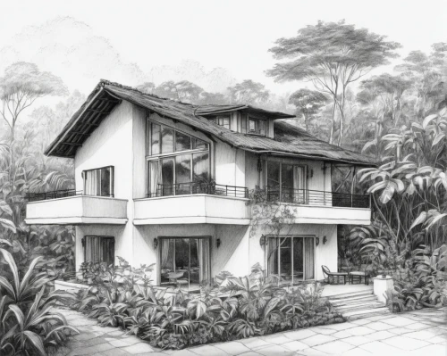 house drawing,amorsolo,rumah,garden elevation,kampung,javanese traditional house,bahay,sketchup,residential house,boardinghouse,fordlandia,tropical house,casina,habitational,residence,old home,house painting,filipiniana,guesthouses,balay,Illustration,Black and White,Black and White 35