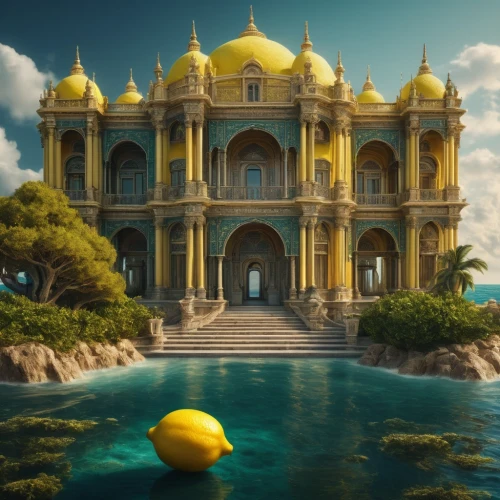 water palace,house of the sea,golden temple,gold castle,sunken church,golden pavilion,the golden pavilion,marble palace,gurdwaras,gurdwara,island suspended,house of allah,dreamhouse,somtum,tropical house,harmandir,floating island,bird kingdom,underwater playground,cube sea,Photography,General,Fantasy