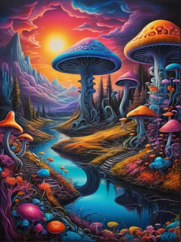 mushroom landscape,mushroom island,alien world,futuristic landscape,alien planet,dmt,shrooms,prog,ufos,cubensis,planet alien sky,ufo interior,ufo,oteil,bisco,fantasy landscape,hallucinogens,hallucinogen,ecotopia,motherships,Conceptual Art,Sci-Fi,Sci-Fi 02