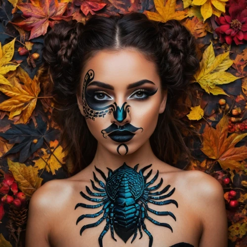 face paint,masquerade,tarantula,bodypaint,body painting,bodypainting,grizabella,catrina calavera,autumn theme,samhain,ashkali,masquerading,anansi,kerrii,kerrigan,tiger lily,face painting,tribal,peacock eye,arachnid,Photography,General,Fantasy