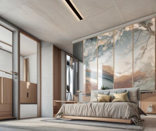 modern room,contemporary decor,concrete ceiling,modern decor,interior modern design,sleeping room,snohetta,penthouses,sky apartment,wallcoverings,wallcovering,stucco ceiling,great room,luxury home interior,wall plaster,hoboken condos for sale,renderings,japanese-style room,chambre,bedroom