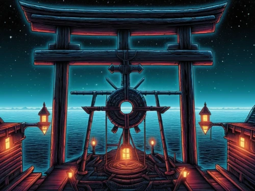 japanese lantern,japanese shrine,imagawa,torii,yamato,senbon torii,yamatai,illuminated lantern,tsushima,jigoku,osaka bay,japanese lamp,tansu,senkaku,japanese icons,japan,oriental lantern,ghibli,itsukushima,studio ghibli,Illustration,Realistic Fantasy,Realistic Fantasy 25