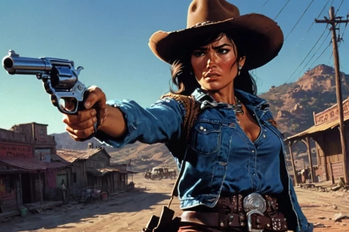 rdr,gunslinger,westerns,western,lumbago,western film,sheriff,cowpoke,rdo,woman holding gun,pistoleros,yeehaw,longmire,pardner,uberti,girl with a gun,tex,desperado,pistolero,lawman,Illustration,Japanese style,Japanese Style 14