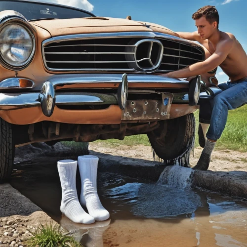 classic mercedes,washing car,fording,rubber boots,bathing shoe,mercedes-benz 300 sl,wash a car,bathing shoes,mercedes glc,mercedes benz 190 sl,mercedes-benz,mercedes -benz,300 sl,mbusa,daimlerbenz,mercedescup,mercedes 190 sl,car cleaning,wading,photoshoot with water,Photography,General,Realistic