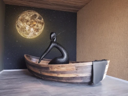 dugout canoe,wooden boat,wooden sauna,wall decoration,jupiter moon,3d art,moon and star background,wood art,hanging moon,wall decor,modern decor,wooden shelf,wall lamp,bathtub,wooden mockup,coracle,galilean moons,moon vehicle,space art,bedside lamp,Illustration,Paper based,Paper Based 04