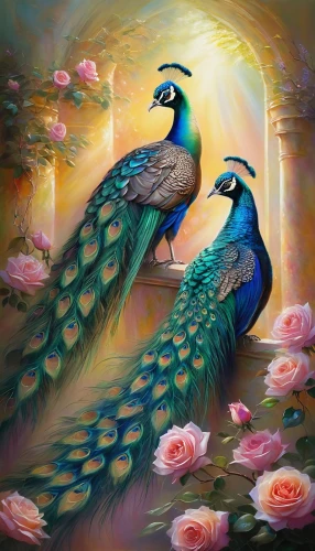 flower and bird illustration,peafowls,peacocks carnation,bird couple,fairy peacock,tropical birds,flowerpeckers,parrot couple,peacock,bird painting,colorful birds,songbirds,doves of peace,blue birds and blossom,quetzals,pfau,indian peafowl,peacock feathers,peafowl,conures,Conceptual Art,Daily,Daily 32