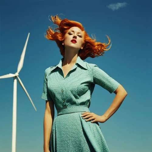 wind park,retro woman,retro pin up girl,rousse,pin ups,pin up girl,windswept,pin-up model,pin-up girl,windblown,retro women,50's style,windpower,retro pin up girls,wind power,vintage woman,windenergy,fields of wind turbines,retro girl,wind energy,Photography,Documentary Photography,Documentary Photography 06