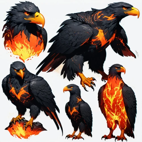 firehawks,phoenixes,gryphons,fire birds,gryphon,griffons,uniphoenix,harpies,eagle illustration,griffins,smouldering torches,pheonix,crows,caracaras,hawksnest,corvus,hatchings,phoenix,black raven,griffon,Unique,Design,Character Design