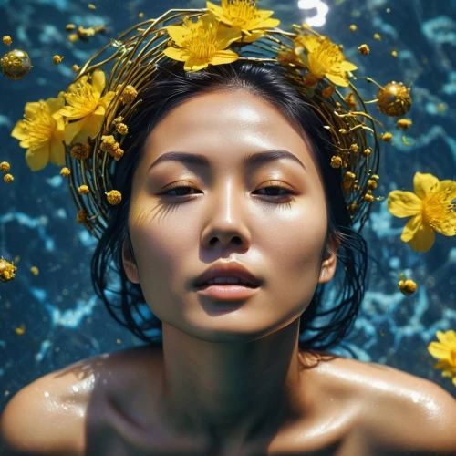 yellow petals,water flowers,water flower,water lotus,flower water,yellow flower,vietnamese woman,yellow petal,asian woman,yellow rose background,flower of water-lily,water lily,yellow roses,yellow flowers,yellow skin,hyori,yellow background,yellow daisies,photoshoot with water,golden flowers,Photography,General,Sci-Fi