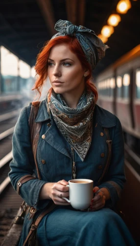 woman drinking coffee,the girl at the station,woman at cafe,expresso,woman thinking,travel woman,espresso,woman sitting,depressed woman,blonde woman reading a newspaper,woman portrait,train of thought,retro woman,young woman,cuppa,a girl with a camera,woman in menswear,girl sitting,coffee background,girl wearing hat,Photography,General,Fantasy