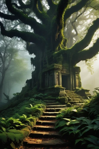 ancient house,house in the forest,tree house,forest house,yavin,ancient ruins,ancient city,neverland,ancients,witch's house,moss landscape,ancient,abandoned place,mirkwood,treehouse,sempervirens,tree of life,forest chapel,arboreal,ancient buildings,Photography,Artistic Photography,Artistic Photography 06