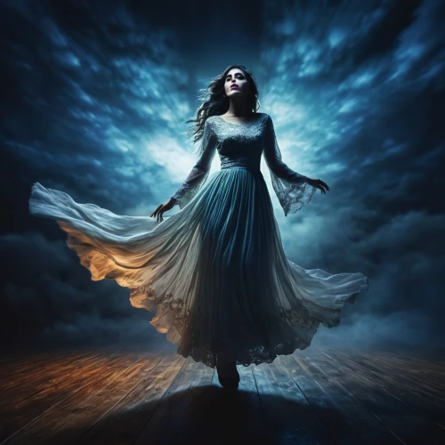 evanescence,blue enchantress,celtic woman,nightdress,eurydice,queen of the night,sirenia,mystical portrait of a girl,sylphide,mediumship,wuthering,light of night,lady of the night,blue moon rose,sylphides,gothic woman,whirling,fantasy picture,persephone,enchantment,Art,Artistic Painting,Artistic Painting 04
