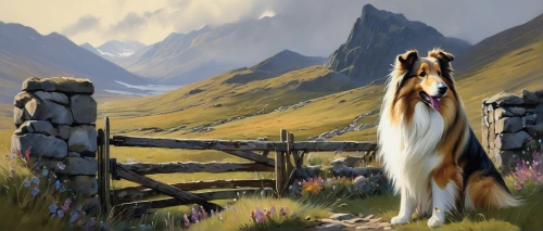 rough collie,bernese highlands,dubernard,mountain pasture,landseer,collies,st bernard,collie,borzoi,dog illustration,st bernard outdoor,gondolin,mountain cows,shetland sheepdog tricolour,beleriand,mountain scene,landscape background,shepherd,bernese oberland,alpine pastures,Conceptual Art,Sci-Fi,Sci-Fi 23