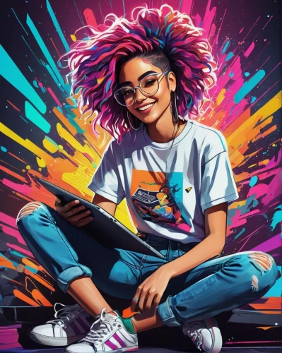 digital art,vector girl,vector art,vector illustration,junipero,akala,mapei,colorful background,digital artwork,girl drawing,girl in t-shirt,kids illustration,digital painting,vector graphic,world digital painting,girl portrait,illustrator,welin,maeve,digital illustration,Illustration,Realistic Fantasy,Realistic Fantasy 23