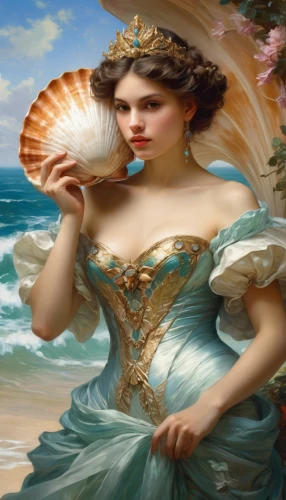 emile vernon,the sea maid,amphitrite,godward,woman with ice-cream,ariadne,mermaid background,sirene,hesperides,nereids,woman holding pie,bacchante,rhinemaidens,the wind from the sea,fanning,aphrodite,girl with cereal bowl,winterhalter,victorian lady,seashells,Conceptual Art,Fantasy,Fantasy 05