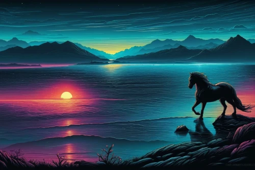 unicorn background,unicorn art,beautiful wallpaper,colorful horse,fantasy picture,chevaux,dusk background,cheval,fantasy landscape,hd wallpaper,equine,serengeti,unicorn,silhouette art,landscape background,art background,world digital painting,horses,epona,digital art,Illustration,Realistic Fantasy,Realistic Fantasy 25