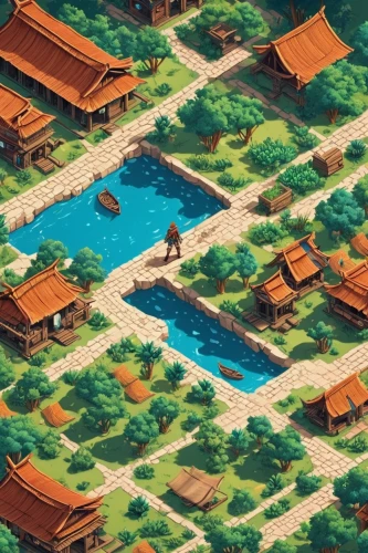 tokaido,hokusai,korean folk village,vietnam,jinchuan,rice terrace,tianxia,villages,kyoto,ukiyoe,rice fields,hanhwa,township,townsmen,korean village snow,kanto,jiangnan,ancient city,wudang,koi pond,Unique,3D,Isometric