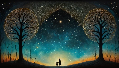vintage couple silhouette,couple silhouette,the moon and the stars,estrelas,moon and star background,romantic scene,silhouette art,the stars,two people,night stars,stargazing,starry sky,falling stars,estrellas,the night sky,night scene,a fairy tale,starfield,moon and star,eloped,Illustration,Abstract Fantasy,Abstract Fantasy 19