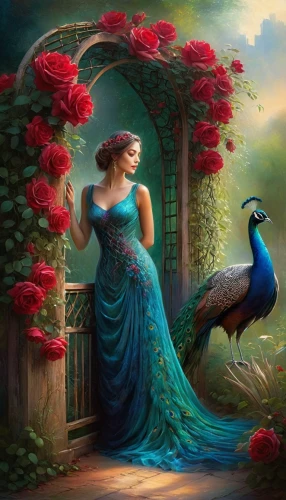 fairy peacock,fantasy picture,peacock,serenata,fantasy art,flower and bird illustration,romantic portrait,blue birds and blossom,blue peacock,peacocks carnation,fantasy portrait,fairy tale,serenade,a fairy tale,way of the roses,cinderella,floral and bird frame,fairy tale character,harp with flowers,blue rose,Conceptual Art,Daily,Daily 32