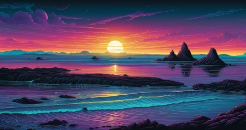 futuristic landscape,dune sea,seascape,sea landscape,dune landscape,alien planet,ocean paradise,dreamscape,coastal landscape,an island far away landscape,beach landscape,purple landscape,fantasy landscape,ocean,dark beach,alien world,coast sunset,volcanic landscape,lunar landscape,horizons,Illustration,Realistic Fantasy,Realistic Fantasy 25