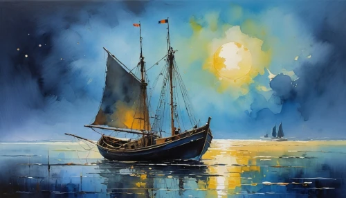 sea sailing ship,sailing boat,sailing ship,sail boat,sail ship,sailing blue yellow,sailboat,sailing,aivazovsky,sailer,sailing ships,tallship,sailing blue purple,sailing boats,oil painting on canvas,waterglobe,bluenose,tall ship,siggeir,barquentine,Art,Artistic Painting,Artistic Painting 32